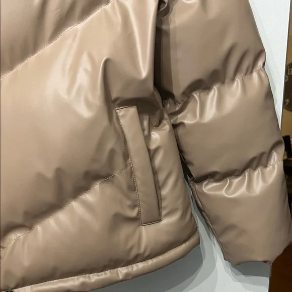 Steve Madden Taupe Faux-Leather Quilted Puffer Jacket - Picture 4 of 5